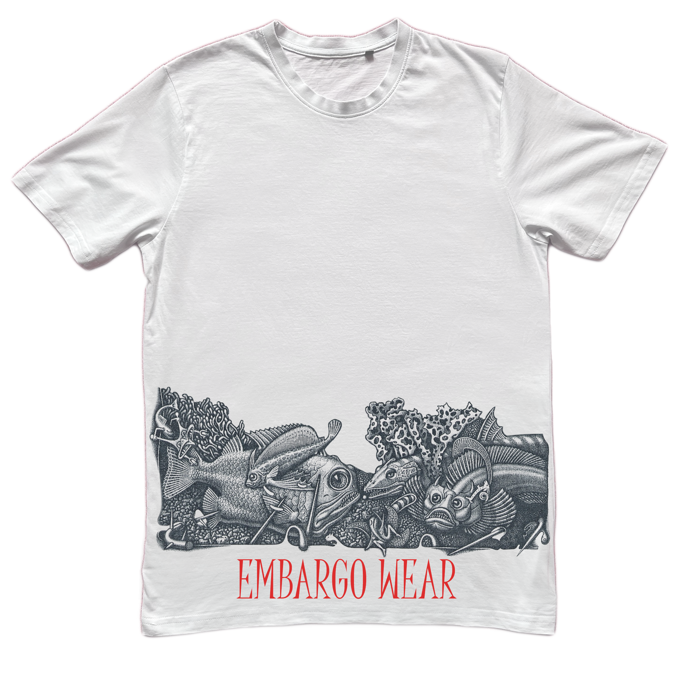 WaterWorld - White Cotton T-shirt by Embargo Wear